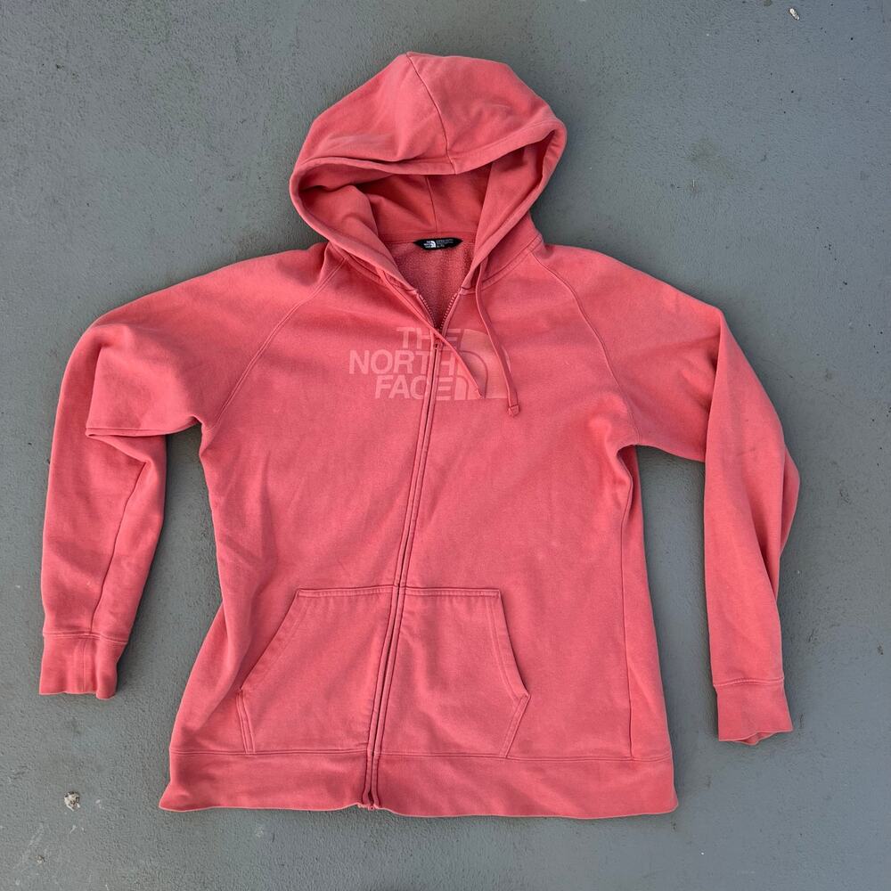 The North Face Dome Logo Salmon Coral Pink Full Zip Up Hoodie Sweatshirt XL